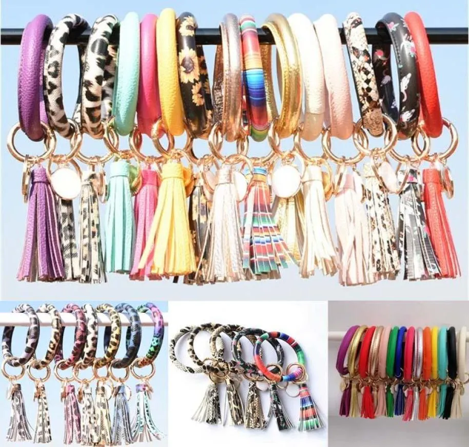 Femmes Gland Bracelets De Fête En Cuir PU Wrap Porte-clés Léopard Lily Imprimer Porte-clés Porte-clés Bracelet Cercle Bracelet Chaîne Bracelet6185809