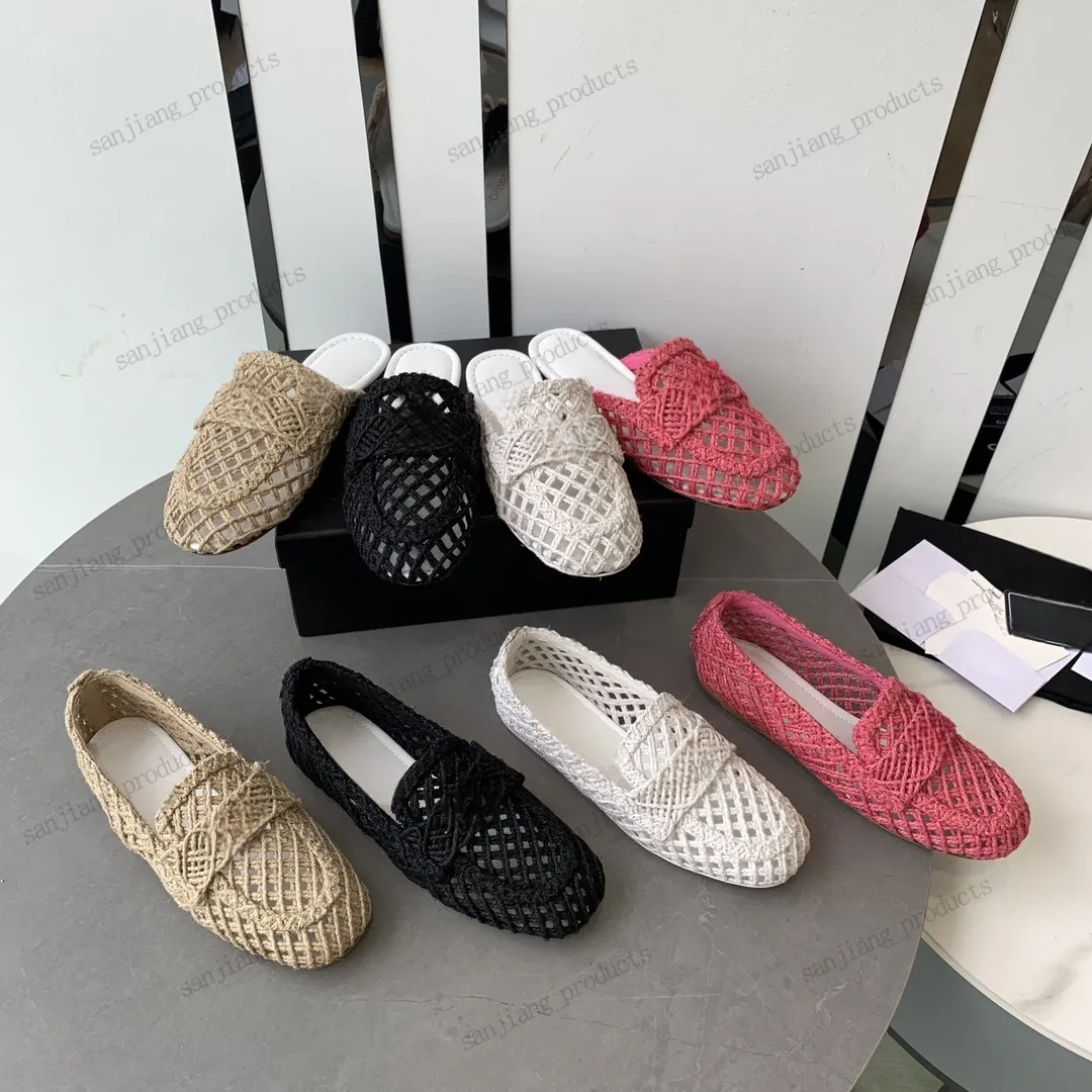 Braid Straw mesh Beach luxury sandals PARIS c slippers Women Flats Summer Lazy crochet hemp raffia Designer fashion flip flops lady Slides shoes loafers scuffs mules