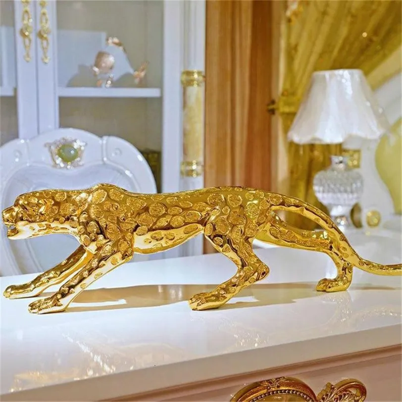 Modern Abstract Gold Panther Sculpture Geometric Harts Leopard Staty Wildlife Decor Gift Craft Prydnadstillbehör Möbler 202022