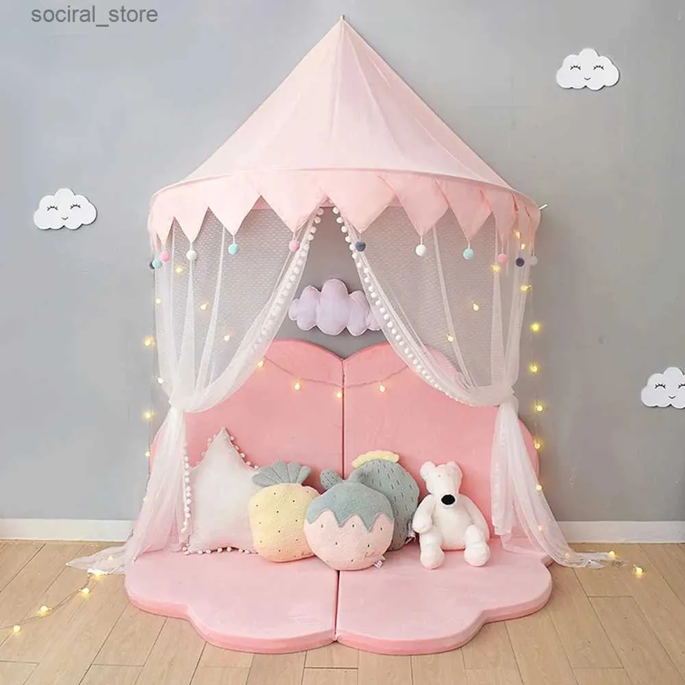 Toy Tents Pink Girls Princess Castle Childrens Tent Tipi Indoor Outdoor Games Folding Tents for Kids Canopy Playhouse Room Decoration L240313