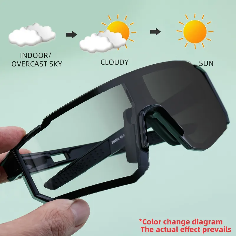 Rider Sports Discoloration Sunglasses With One-Piece Photochromic Lens Fashion Outdoor Glasses