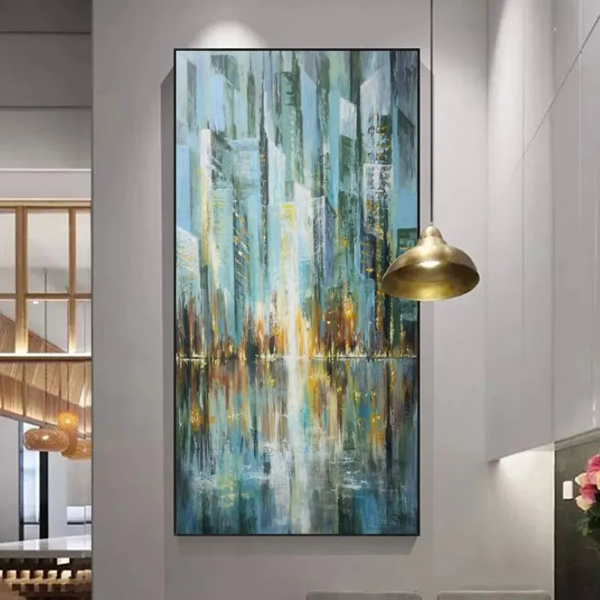 Abstract stad landschap olieverfschilderij gedrukt op canvas moderne home decor kunst aan de muur foto's voor woonkamer gebouw posters273f