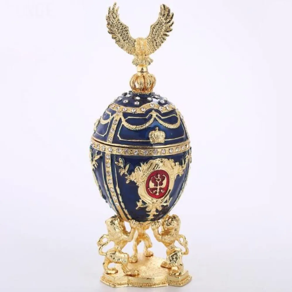 Oggetti decorativi Figurine Uovo di Pasqua Scatola porta gioielli con perle Regali di metallo con gingilli ingioiellati di Pasqua Stile russo279b