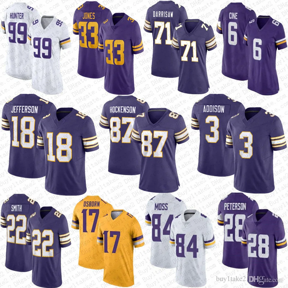 Aaron Jones 3 Addison Justin Jefferson Football Jersey TJ Hockenson Xavier McKinney Harrison Smith Adrian Peterson Randy Moss CJ Ham Joshua Dobbs Jay Ward KJ Osborn