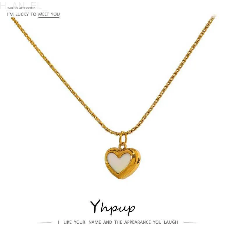 Hanger Kettingen Yhpup Schattig Hart Natuurlijke Schelp Hanger Ketting 18 K Vergulde Roestvrij Stalen Kraag Ketting Gift Sieraden L24313