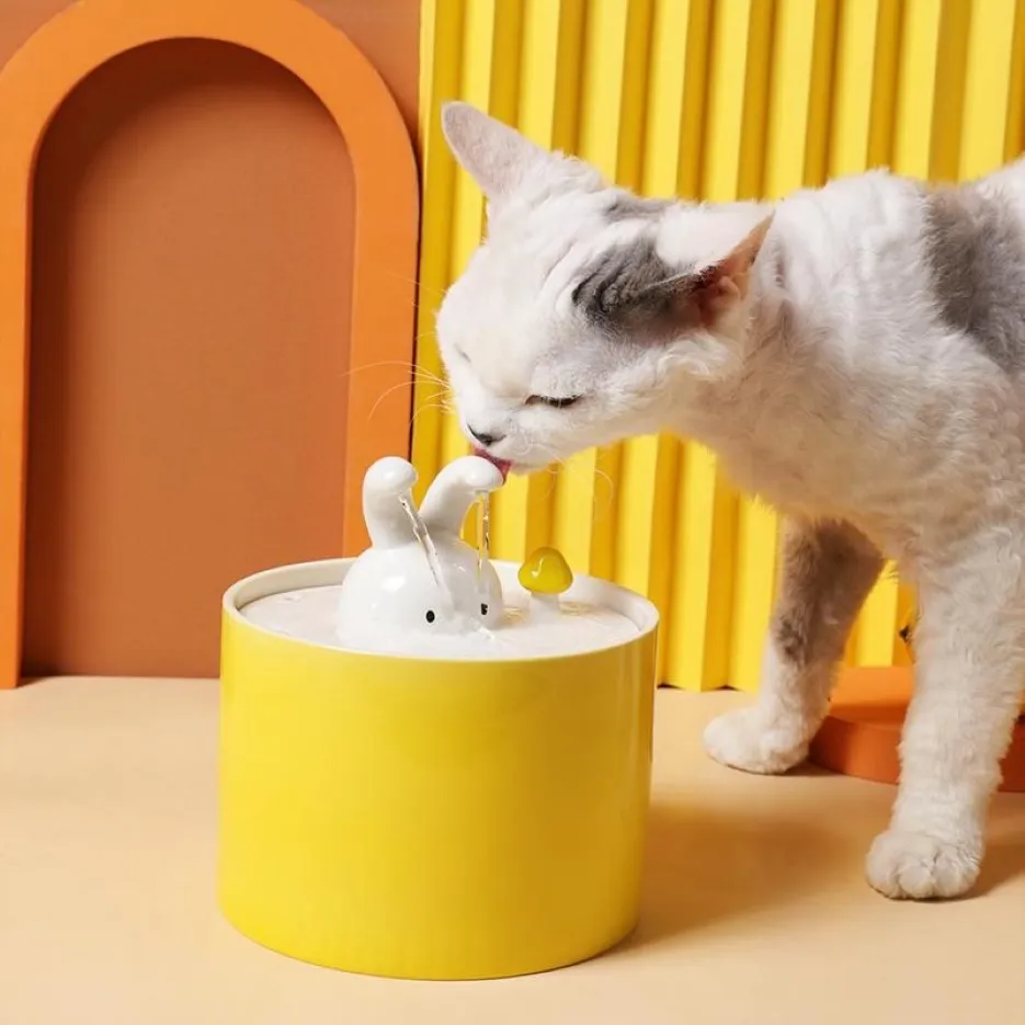 Alimentadores de tigelas para gatos KIMPETS Design criativo Fonte de água automática Dispensador de cerâmica para animais de estimação Filtração de 5 camadas Cães mudos bebendo 231x