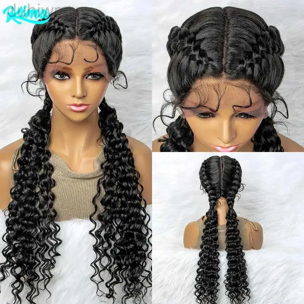 Perucas sintéticas trançadas perucas sintéticas do laço peruca de cabelo encaracolado peruca de onda de água para africano afro frontal torção boxe trançado perucas ldd240313