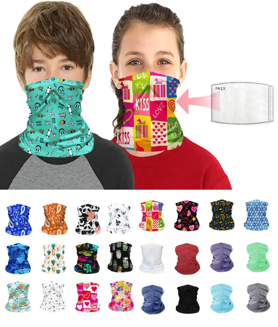 Bandana Eşarp Çok Amaçlı Boyun Gaiter Koruma Yüz Maskesi Filtre Olmadan Çocuklar Çocuklar Yaratıcı Karikatür Kafa Bandı 27 Renkler9004848