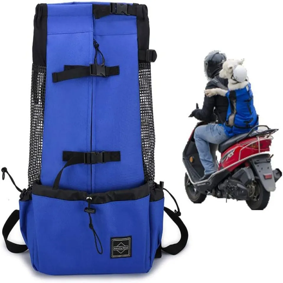 Mochila para cães de estimação, ventilação sólida ajustável, transportadora para cães pequenos, médios e grandes, mochila para cachorros, bolsos extras para bicicleta, caminhadas 243e