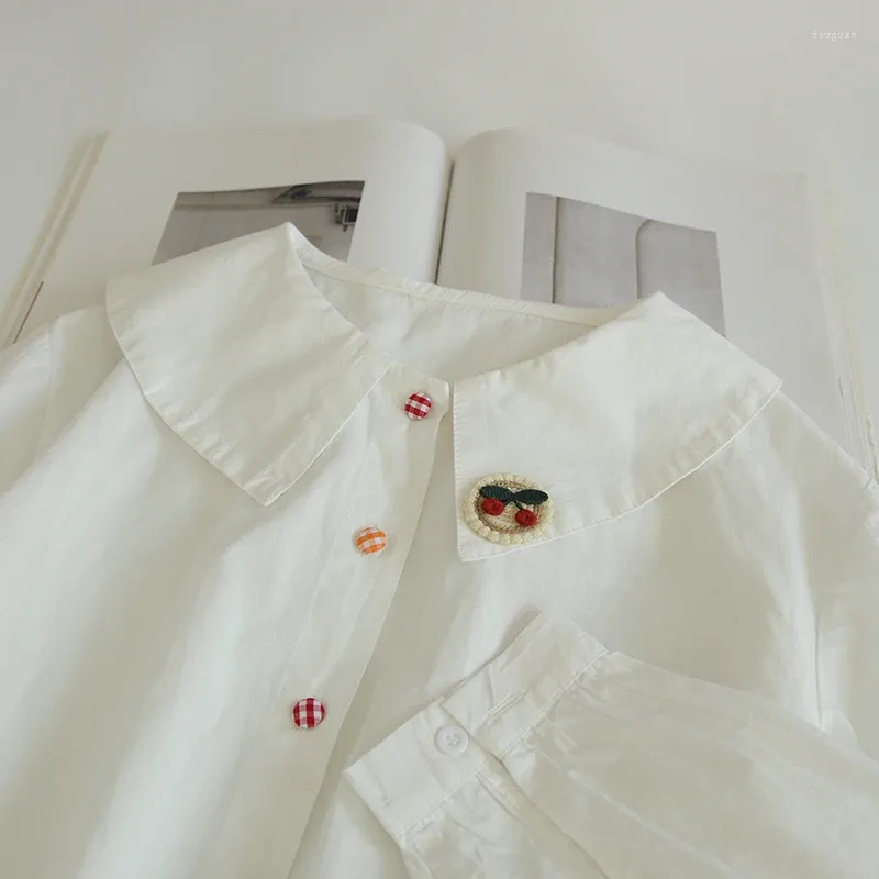 Damesblouses Japanse kersenblouse Doll los wit damesshirt met lange mouwen
