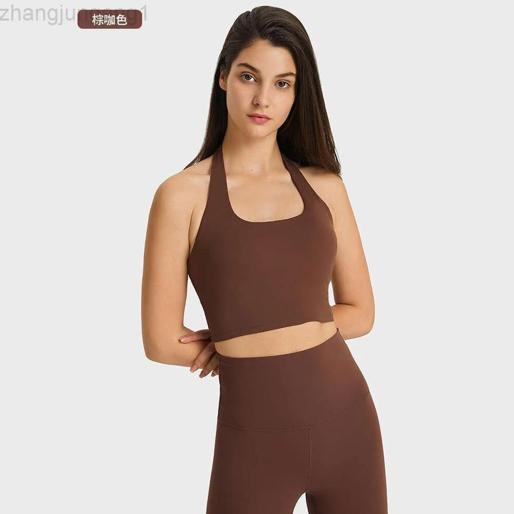 Desginer Lululemom Bras Lululemmon débardeur de sport avec beau dos suspendu au cou plié coussin de poitrine élégant Fitness