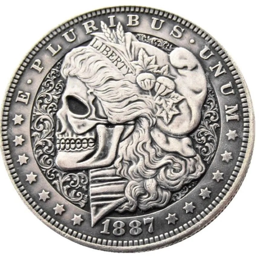 Hb08 hobo morgan dólar crânio zumbi esqueleto copiar moedas latão artesanato ornamentos decoração para casa accessories196c