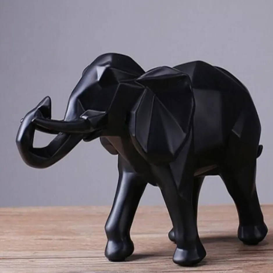 Estátua de elefante preto abstrato moderno, ornamentos de resina, acessórios de decoração para casa, presente, resina geométrica, escultura de elefante339o