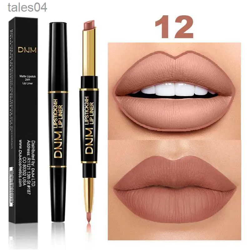 Batom Double Ended Matte Batom Longa Duração Wateproof Batons Marca Lip Maquiagem Cosméticos Lábios Vermelhos Escuros Liner Lápis Beleza 240313