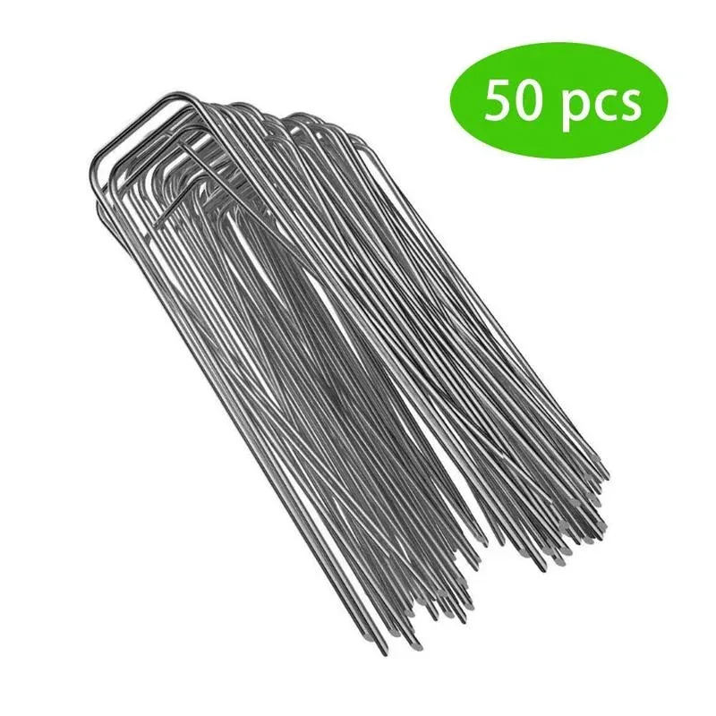 Stakes 50Pcs/Pack Galvanized Steel Garden Pile UShaped Nails Fixing Turf Tool For Weed Fabric Landscape AntiBird Mesh Net