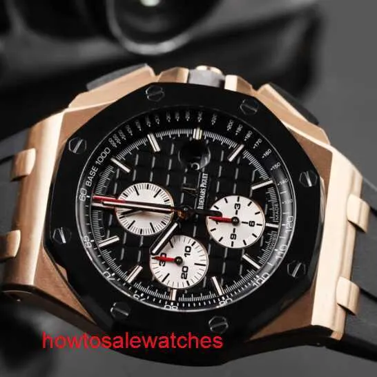 Último reloj de pulsera AP Leisure Royal Oak Offshore 26400RO 44 mm Conjunto de reloj con código de tiempo de cerámica en oro rosa