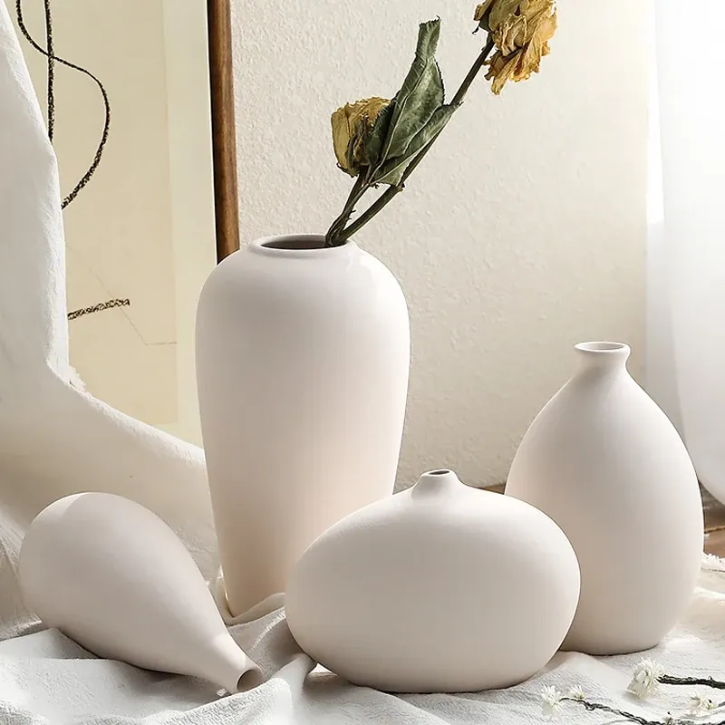 Films Modern White Ceramic Vase Living Room Decoration Pottery and Porcelain for Flowers Pot Decorative Desktop Figurine Home Decor