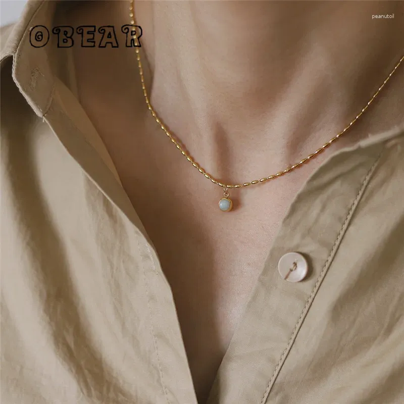Anhänger Halsketten Korea Kleine Natürliche Aventurin Jade Runde Halskette Für Frauen Edelstahl 18k Gold Überzogene Schmuck