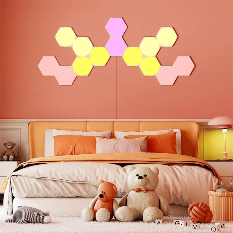  Luces cuánticas hexagonales RGB,  luz de pared de diente azul, ultrafina, más grande,  DIY, Wifi, luz nocturna para sala de juegos