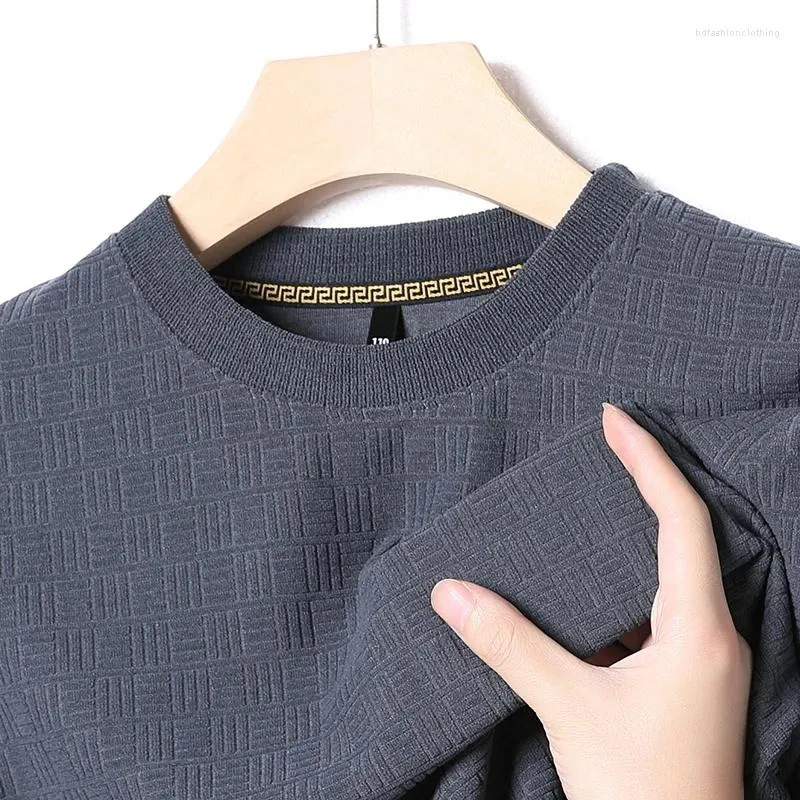 Мужские свитера с круглым вырезом, вязаный пуловер, утепленный теплый свитер с жаккардовым низом, корейская легкая роскошная осенне-зимняя мужская одежда 2024