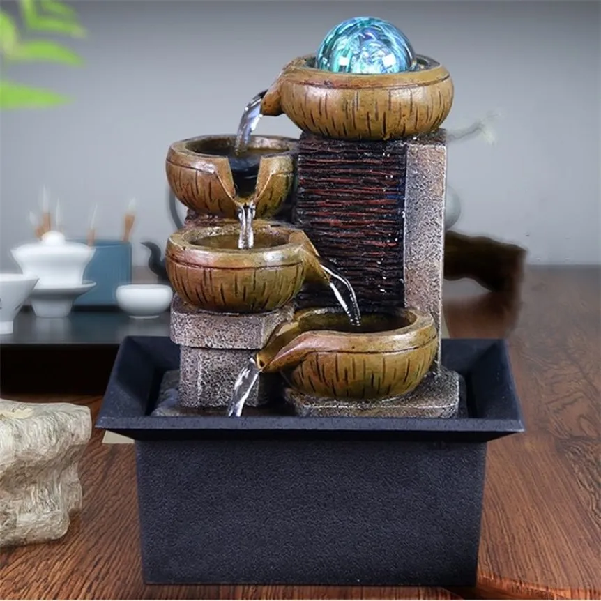 Gifts Desktop Water Fountain Portable Tabletop Waterfall Kit Soothing Relaxation Zen Meditation Lucky Fengshui Home Decorations T22735