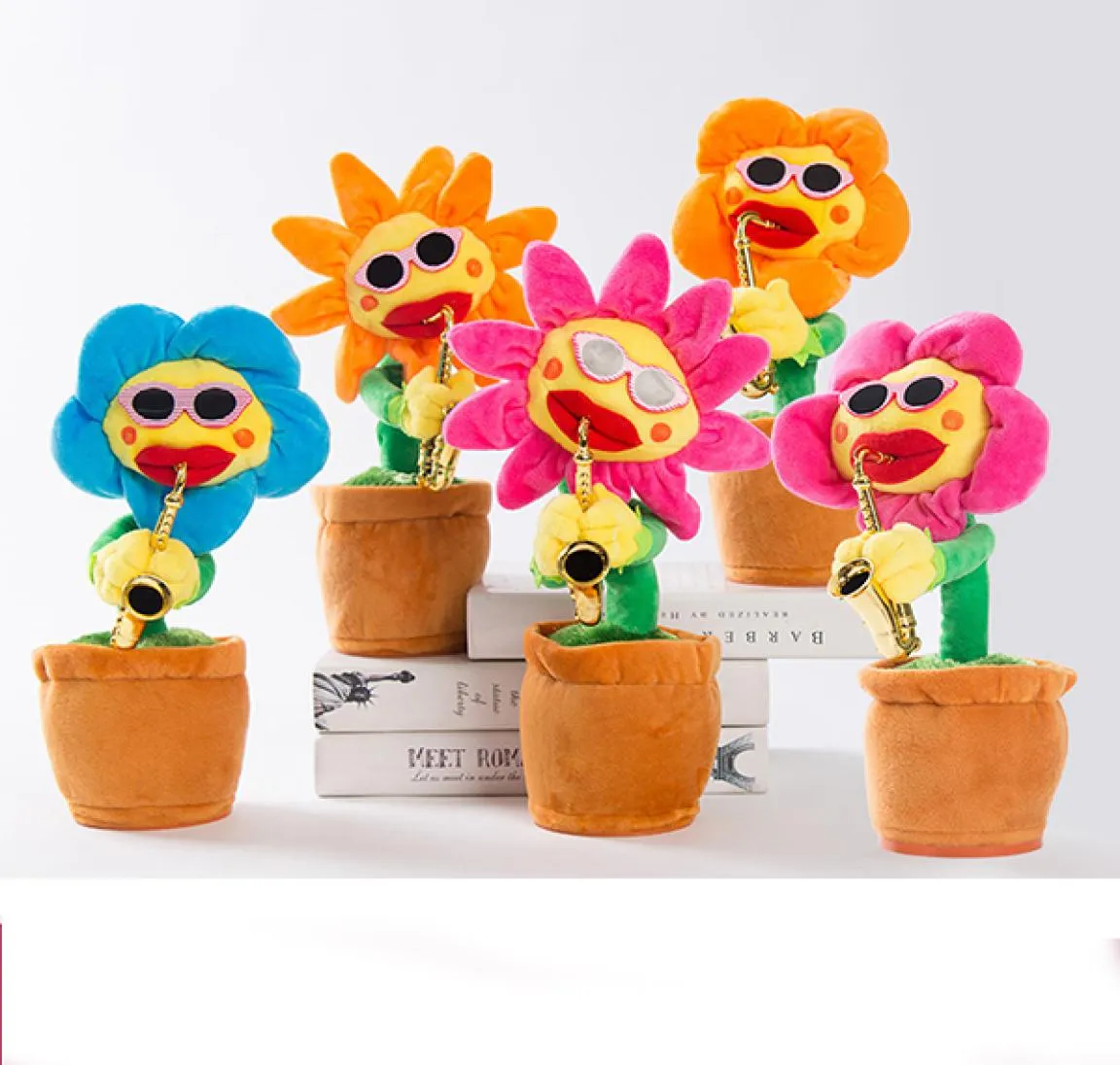 Encantadora flor de pelúcia música brinquedos feitos à mão luminescência elétrica encantamentos flores estilo romance sax cantar dança engraçado estilo change6899933