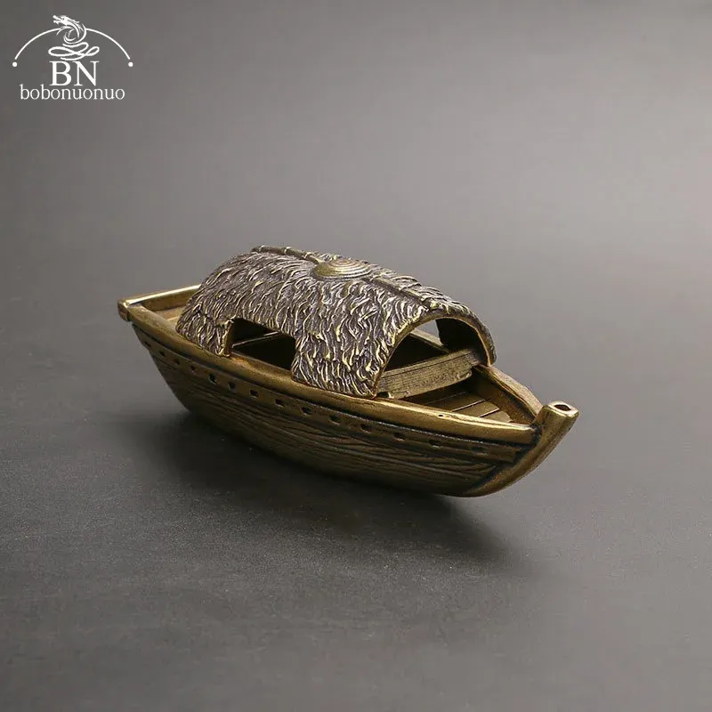 Burners Antique Copper Fishing Boat Rzeźba stołowa ozdobna herbata