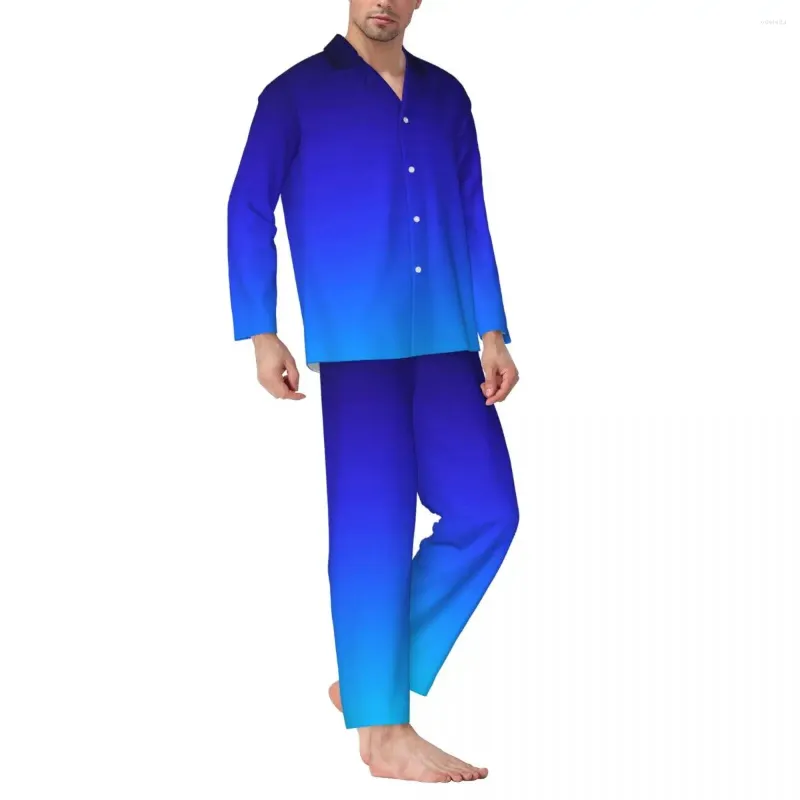 Pyjamas pour hommes Pyjamas Hommes Modèle Loisirs Noir à Aqua Bleu Deux pièces Casual Ensemble à manches longues surdimensionné costume à la maison