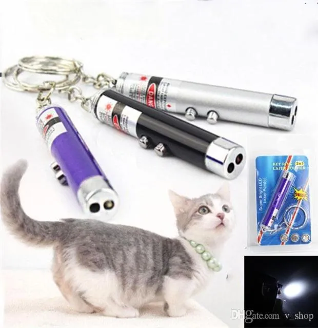 New 2 In1 Red Laser Pointer Pen Key Ring with White LED Light Showポータブル赤外線スティック面白いいじめ猫小売P3978665ペットおもちゃ