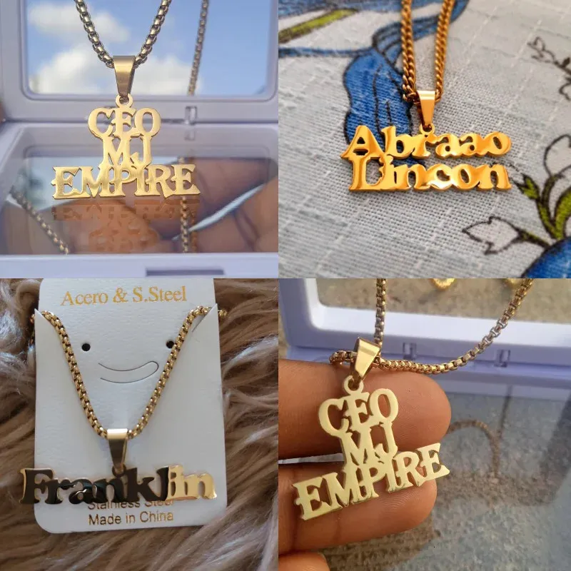 Customized Name Necklace Mens Pendant Bold Letter Thick Chain Personalized Stainless Steel Gold Plated High Quality Jewelry Gift 240313