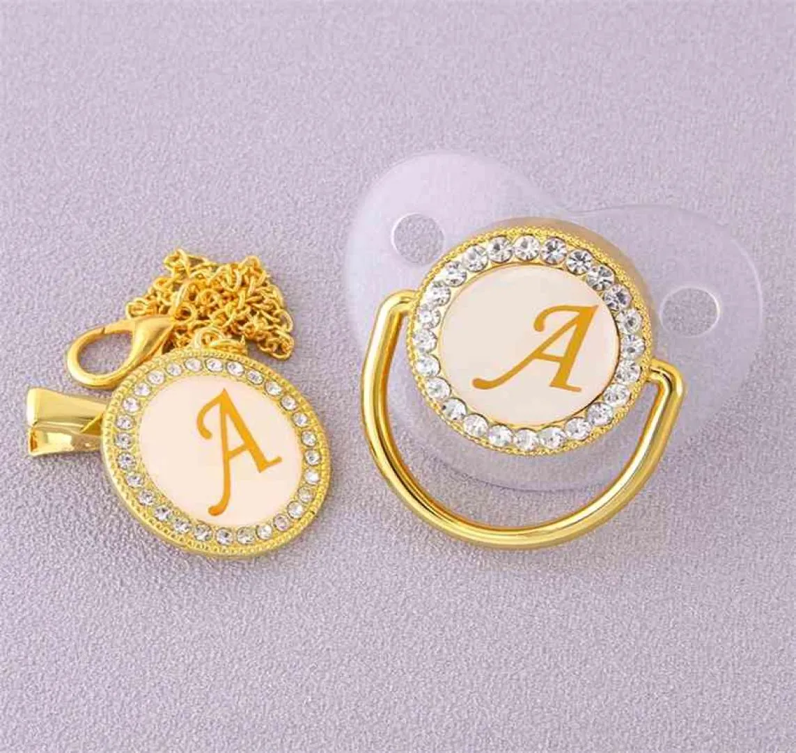 Luxury Transparent Initial Letter A Bling Baby Pacifier med Chain Clip Newborn BPA Dummy Soother Chupete de Bebe 2104071990158