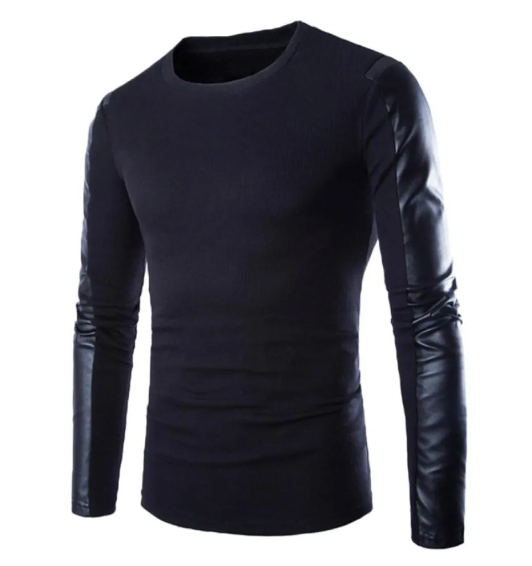 Marcas de alta qualidade novo outono inverno men039s camisola homem oneck jumpers manga longa couro do plutônio retalhos pulôver masculino puls si4848557