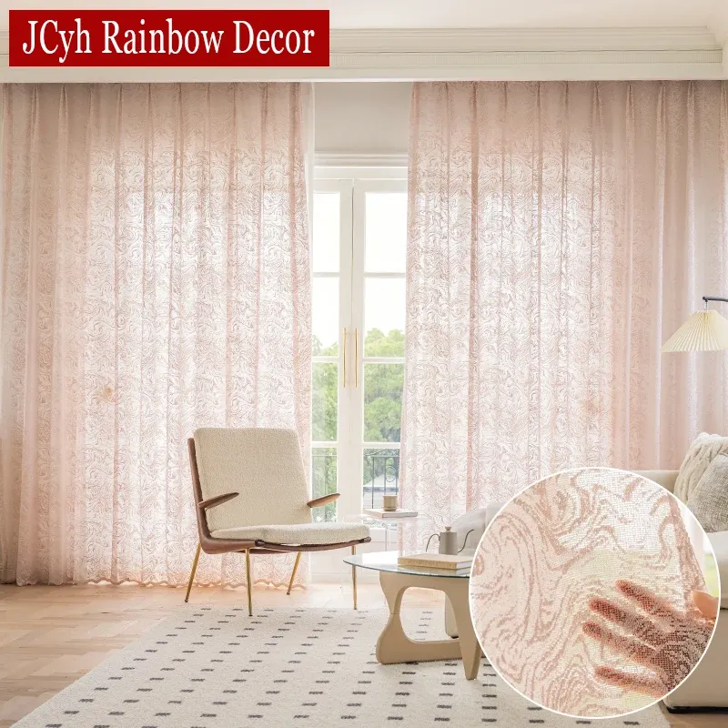 Gardiner rosa ren gardiner för vardagsrum fönster lyx tyll gardin för sovrum hem dekor rideau voilage mönstrad kortinas tyg