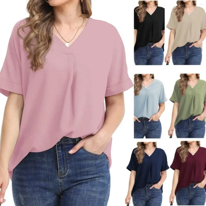 Women's Blouses Solid Color Shirt For Women Fashion 2024 Chiffon V Neck Loose Casual Oversized Tops Summer Tunics Blusas Mujer