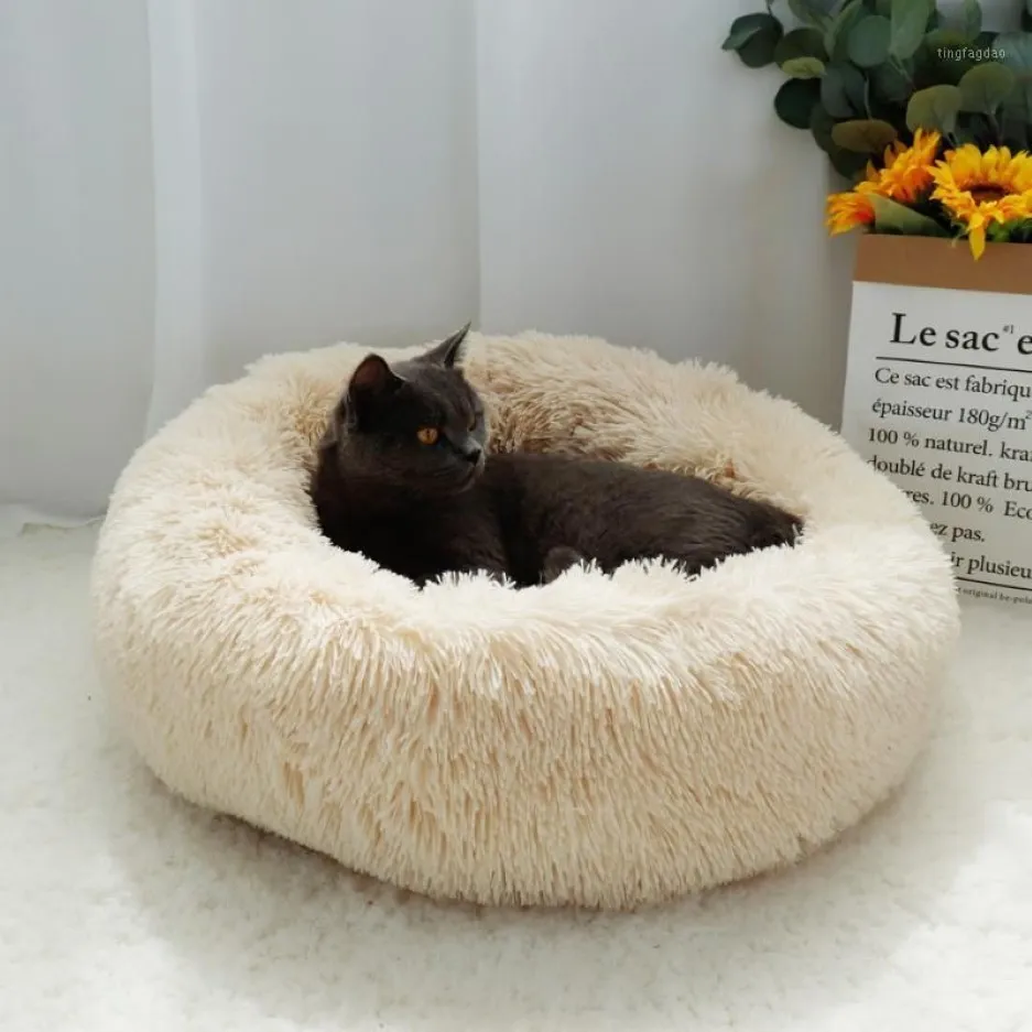 Pet Dog Bed Warm Fleece Round Dog Kennel House Long Plush Winter Pets Beds For Medium Large Dogs Cats Soft Sofa Cushion Mats1216D