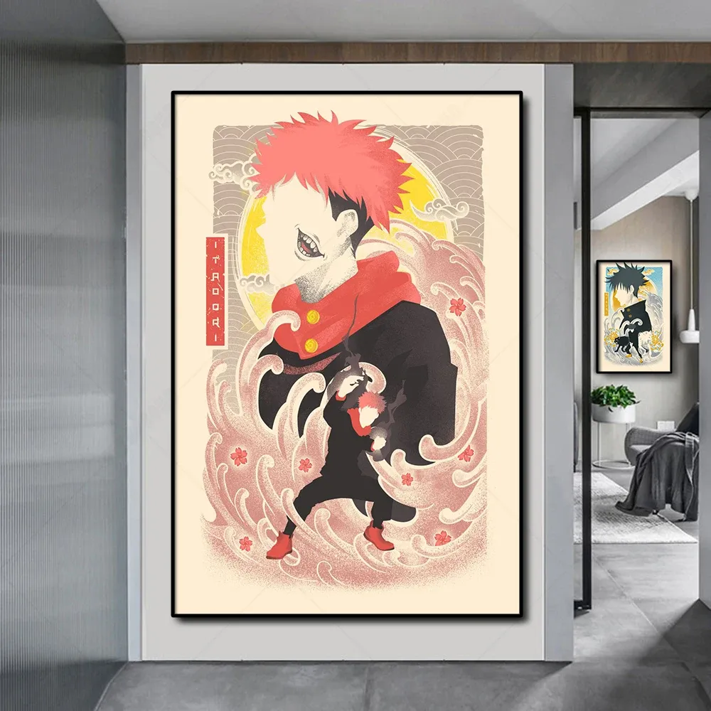 Affiche de calligraphie Jujutsu Kaisen, peinture sur toile classique japonaise, imprimés Yuji Ltadori Fu Heihui Gojou, Art mural, décoration de salon