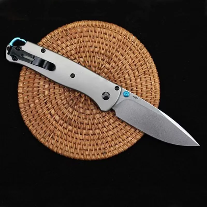 BM 535 Folding Knife Titanium Alloy Handle Stone Wash D2 Blade Outdoor Camping Safety Pocket Knives EDC Tool