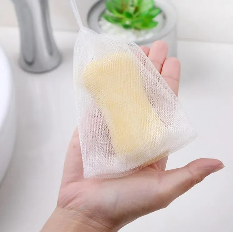 Exfoliating Mesh Soap Bąbelka Pita Piana Sieci Syp Sack Saver Torebka Worki uchwytu sznurka