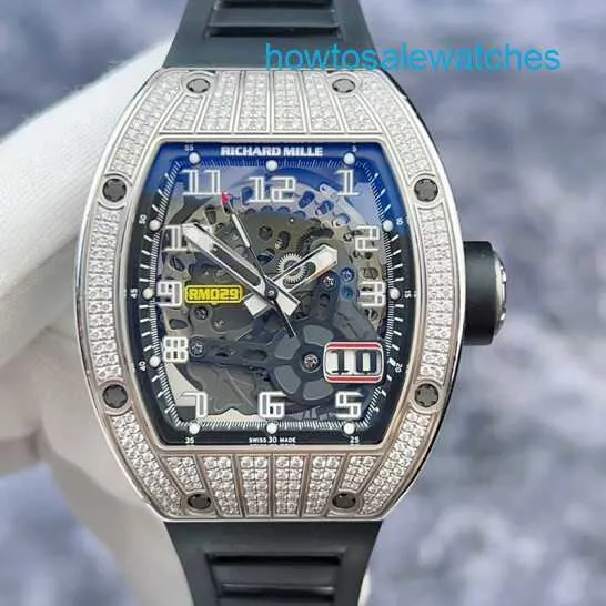 Montre automatique RM montre de marque Rm029 Wg diamant Original or blanc 18 carats cadran creux affichage de la Date