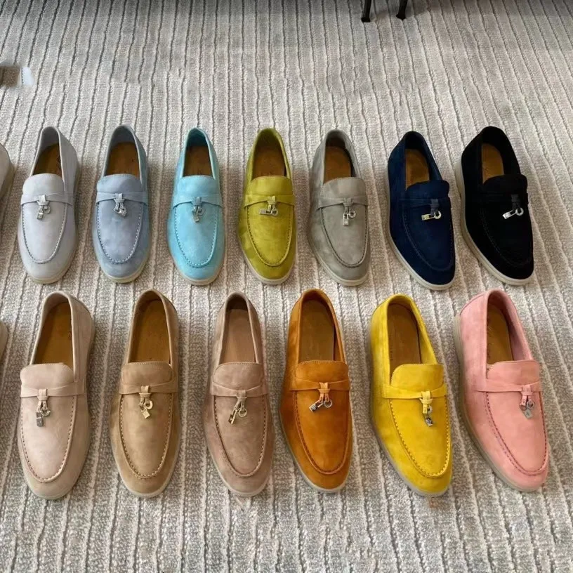 LP Shoes 1:1 Men women Loafers LoroPin Flats Slip On Casual Shoes Boat Shoes Soft Suede Leather Luxury Designer Footwear Big Size