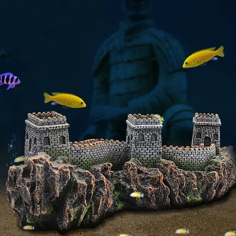 Dekorationer Fish Tank Landscaping Decoration Simulation Great Wall Model Ancient Building Hartals Aquarium