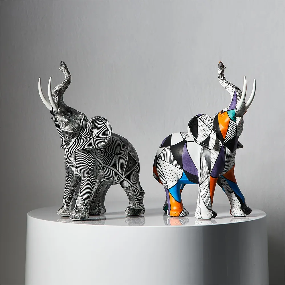 Sculptures Modern Painting Art Elephant Sculptures Home Decoration Resin Animal Statue Nordic Figurines LivingRoom Interior Decor Girl Gift