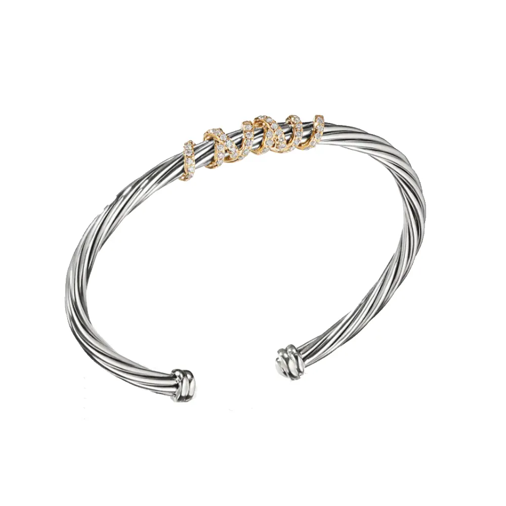 Bracelet manchette de créateur, bijoux à la mode pour femmes et hommes, or, argent, tête croisée, 4mm, bijoux à manchette ouverte