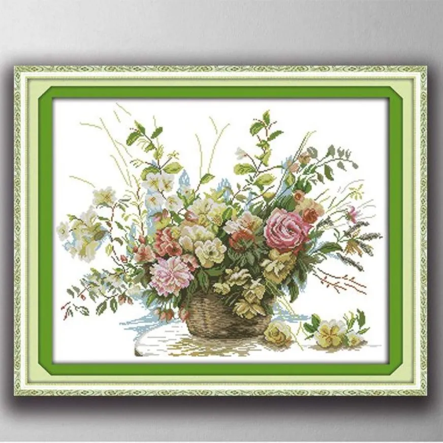 De roze bloemenmand home decor schilderijen Handgemaakte Kruissteek Borduren Handwerken sets geteld print op canvas DMC 14CT 1276e