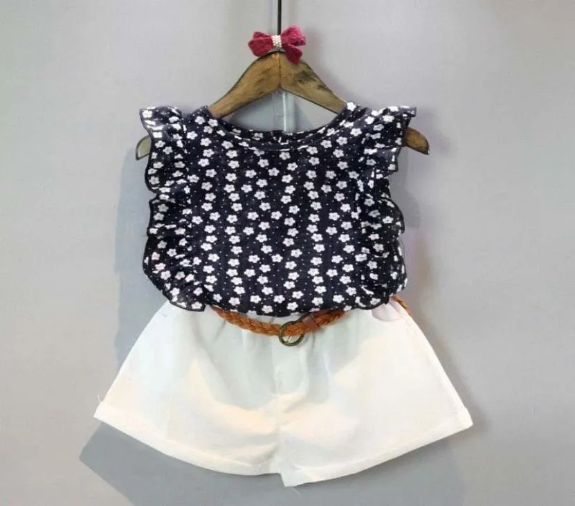 Ensemble de vêtements d'été pour bébés filles, t-shirt sans manches en mousseline de soie florale, à pois, hauts et shorts, tenues L161887548