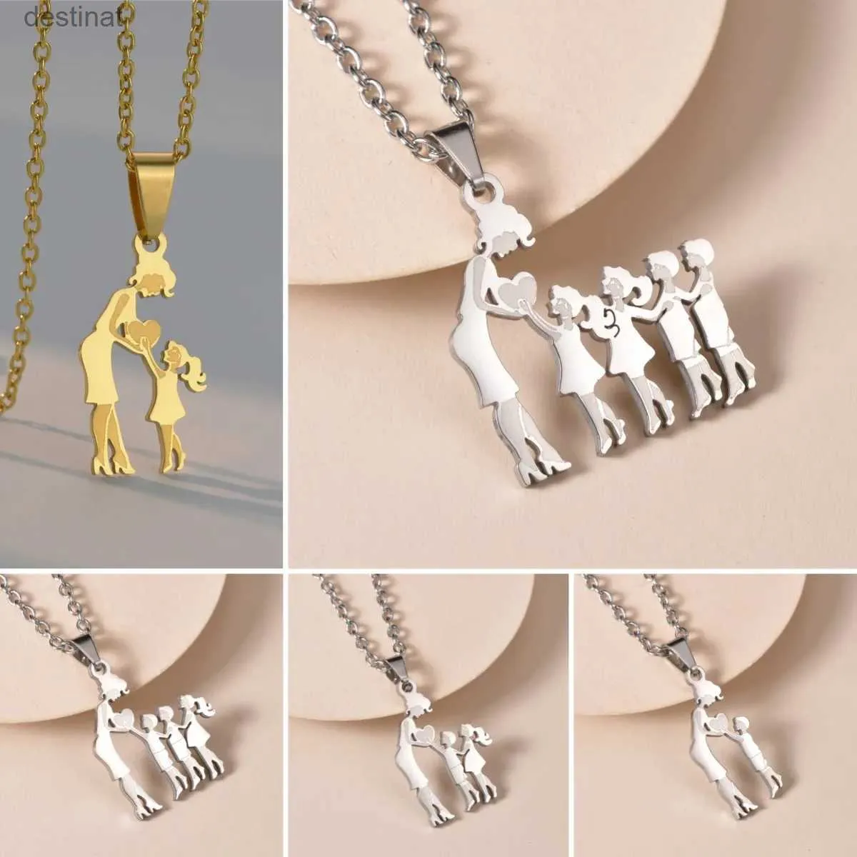 Pendant Necklaces Mothers and Children Family Stainless Steel Necklaces Silver Color Multiples Kids Pendant Necklace Jewelry Mothers Day GiftL242313