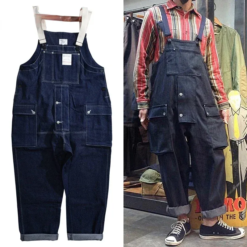 Denim Overalls Männer Fracht Arbeit Bib Hosen Männliche Funktionale Multi-Taschen Herren Hosen Streetwear Overalls Männer