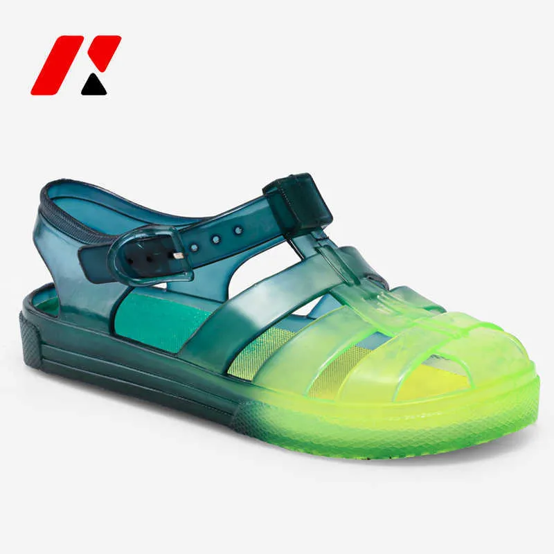HBP Не брендовые новые летние сандалии из ПВХ с градиентом на плоской подошве для маленьких девочек Sandalia, детские сандалии с мягкой подошвой, прозрачная обувь