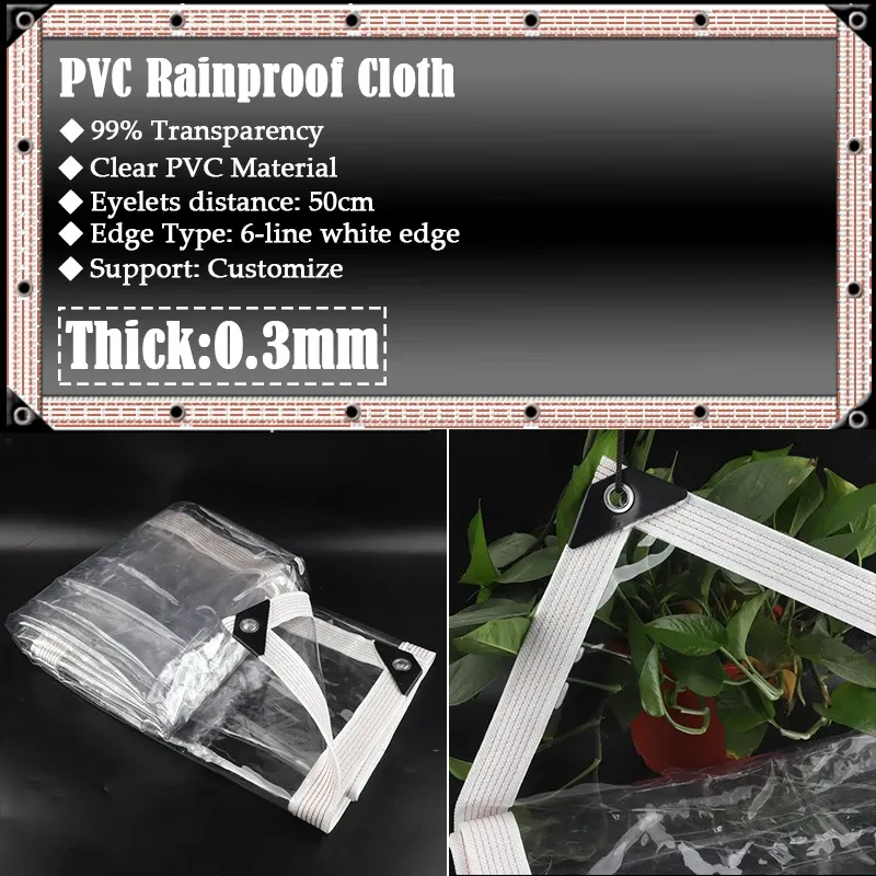 NETS Anpassa 0,3 mm PVC transparent regntät tyg utomhus pergola vindtät täckning saftiga växter som kastar balkong windows tarpaulin