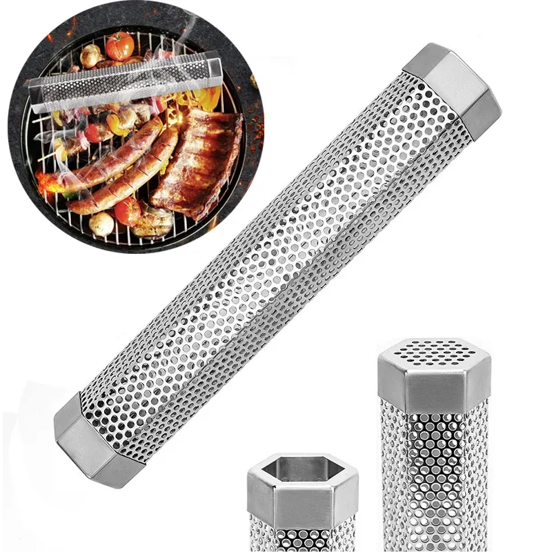 Ferramentas quentes Polegada fumante inoxidável 304 gerador de malha frio tubo de fumo 6/12 pelota conjunto de fumaça acessórios para churrasco grill